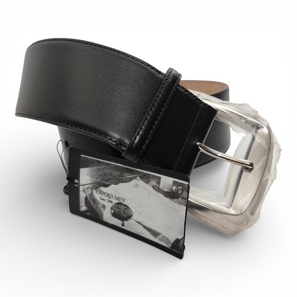 Alexander McQueen Unisex Black Geometric Buckle Leather High Belt (0213) main image 13